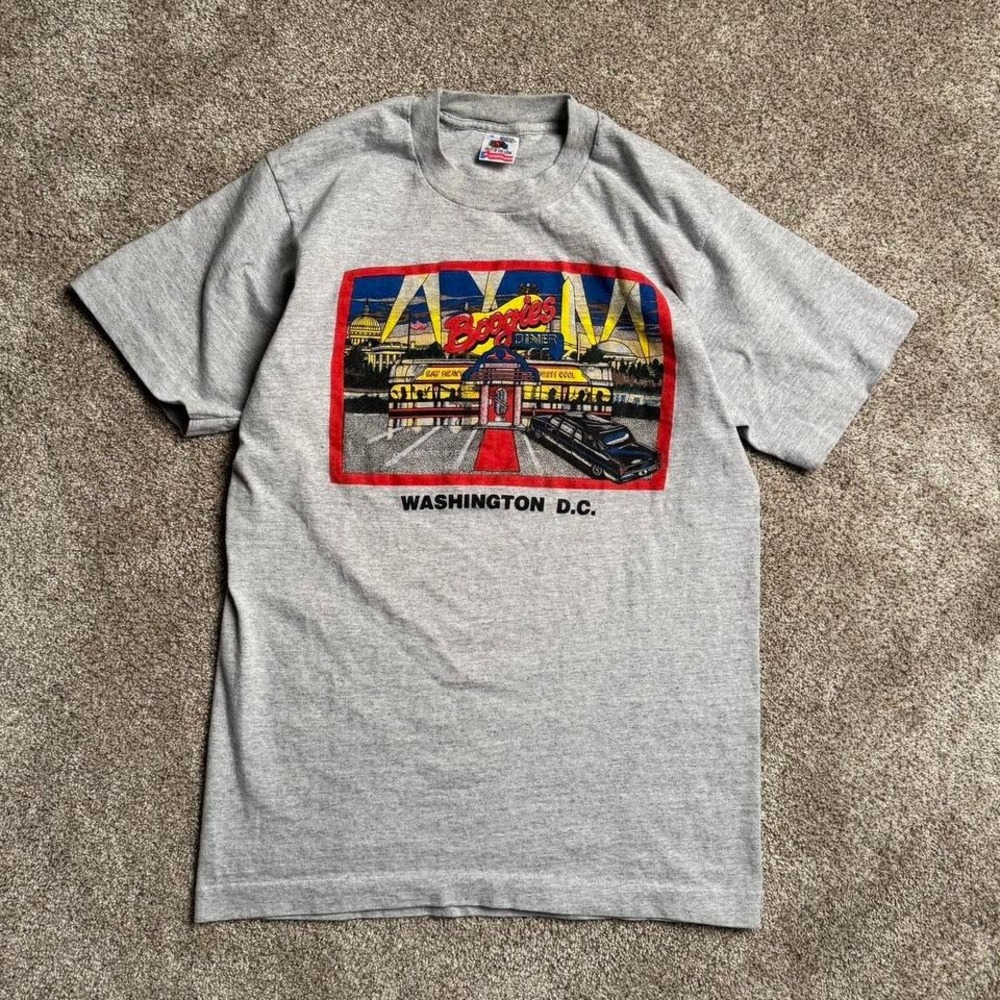 HEATHER GREY VINTAGE MADE IN USA FRUIT OF THE LOOM "BOOGIES DINER" GRAPHIC TEE